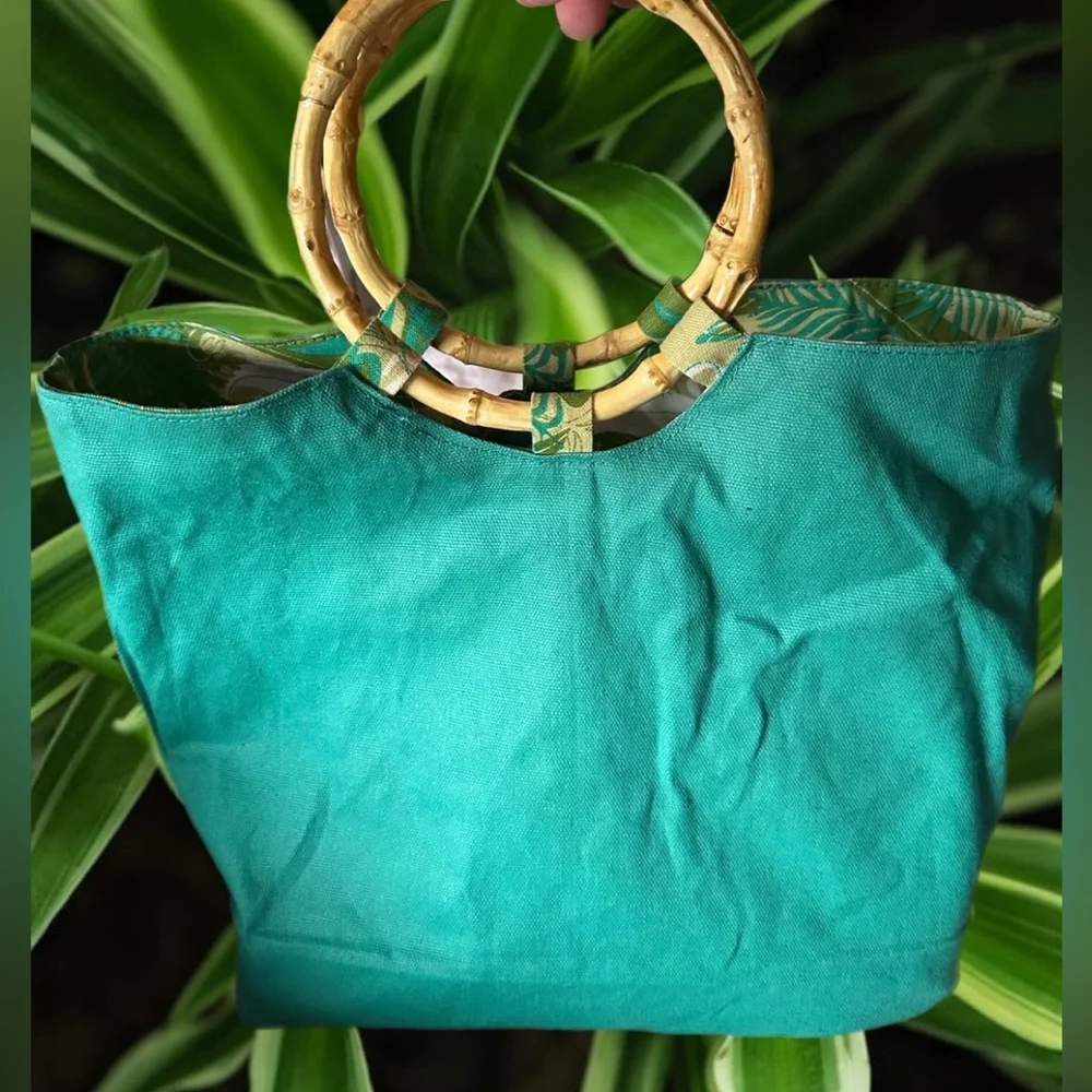 Nordstrom Fabric Reversible Tote with Bamboo Handles